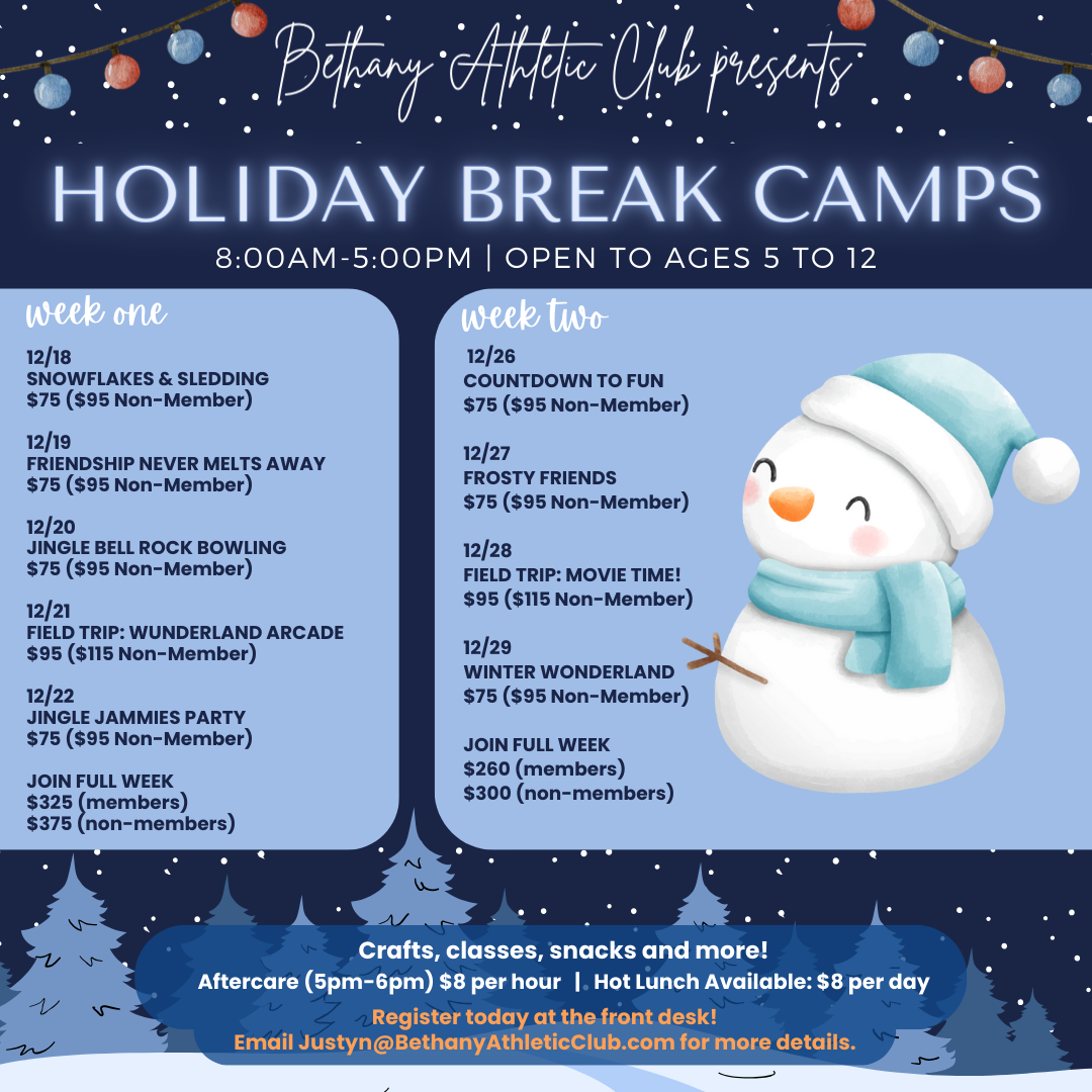 BAC Holiday Break Camps Schedule