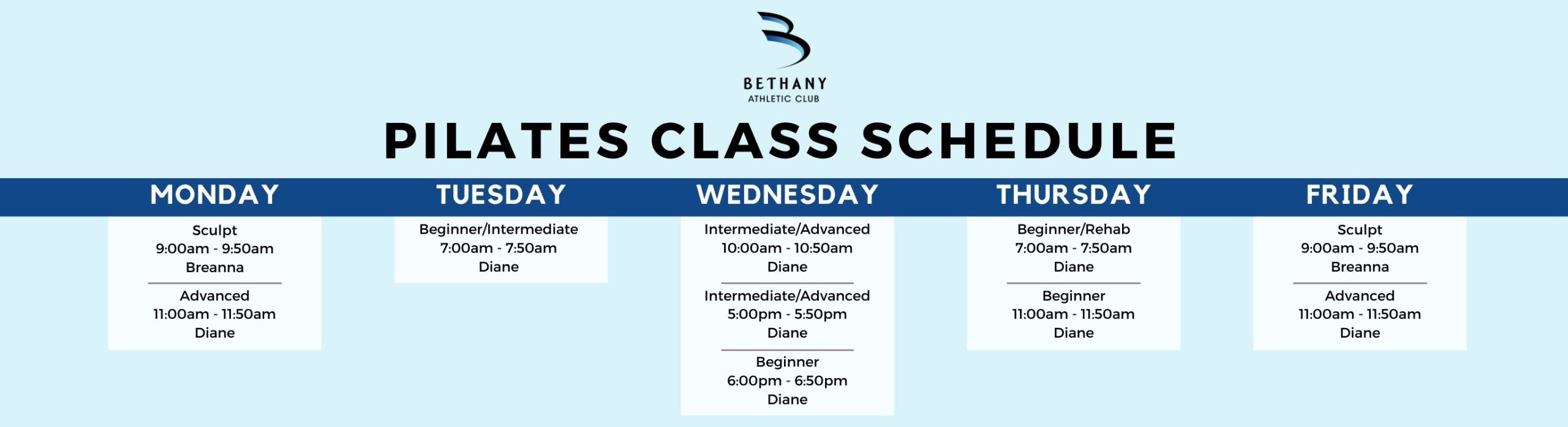 Pilates Schedule at Bethany Athletic Club in Portland Oregon