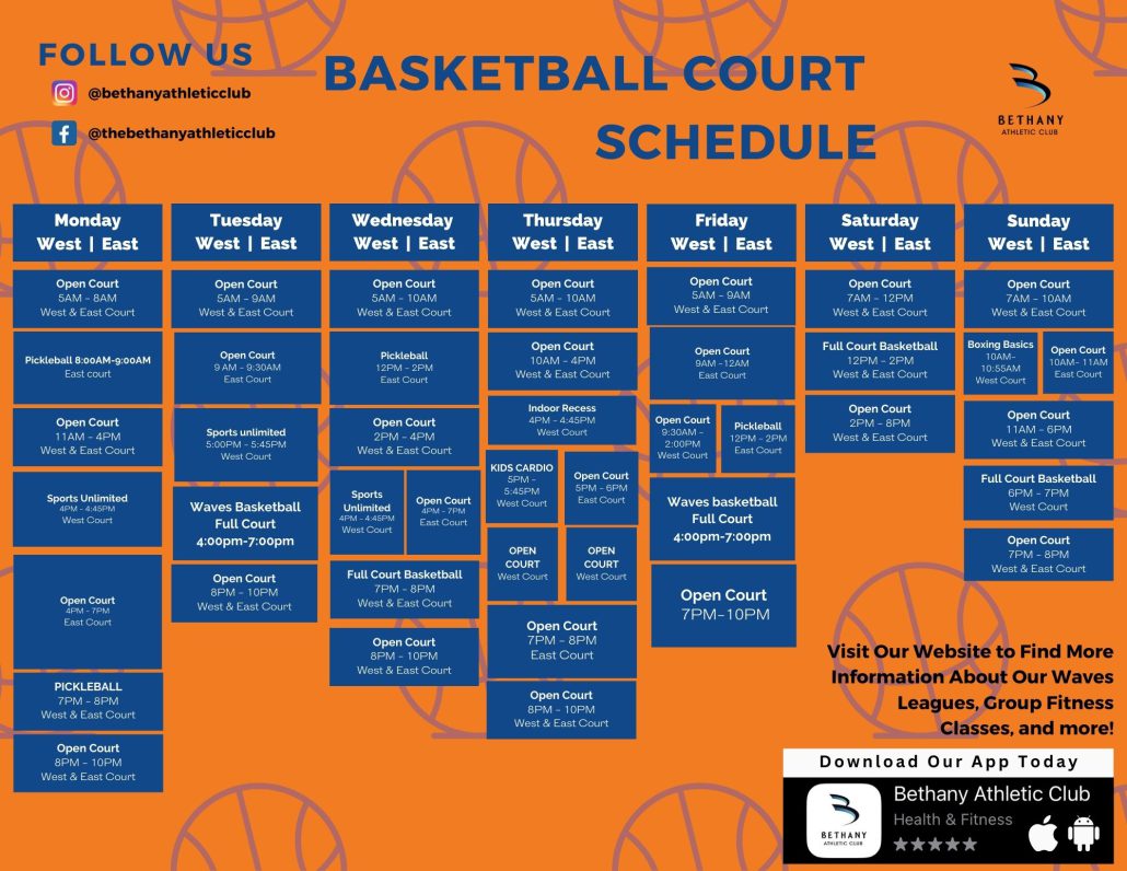 Basketball Court Schedule at Bethany Athletic Club