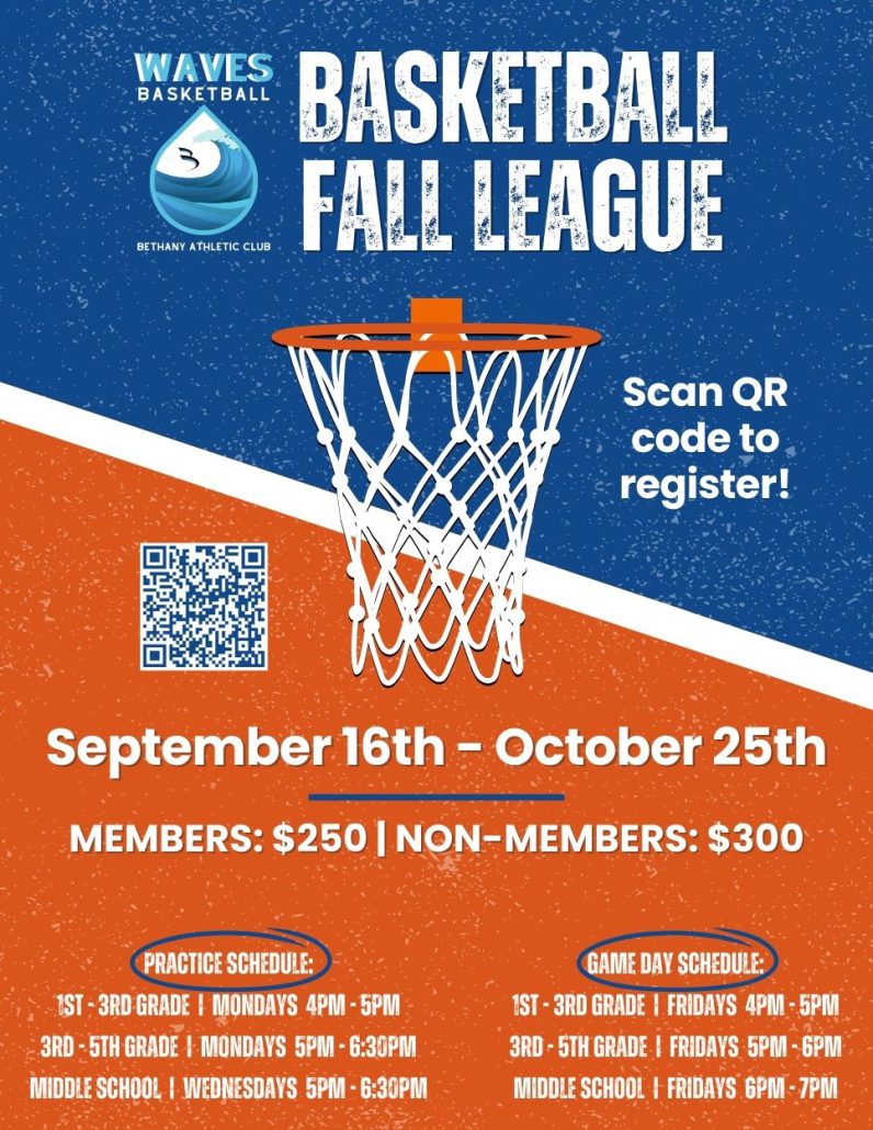 WAVES Basketball Fall League flyer at Bethany Athletic Club in Portland Oregon