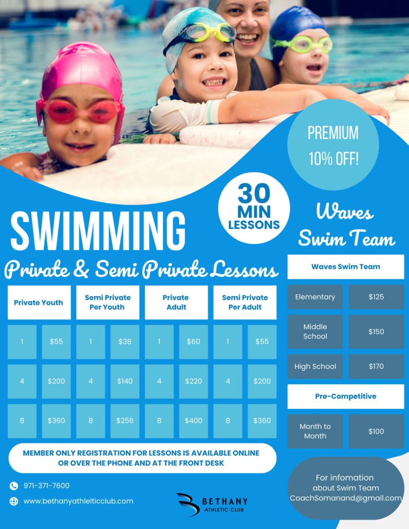 Private & Semi Private Swim Lesson Pricing at Bethany Athletic Club in Portland Oregon